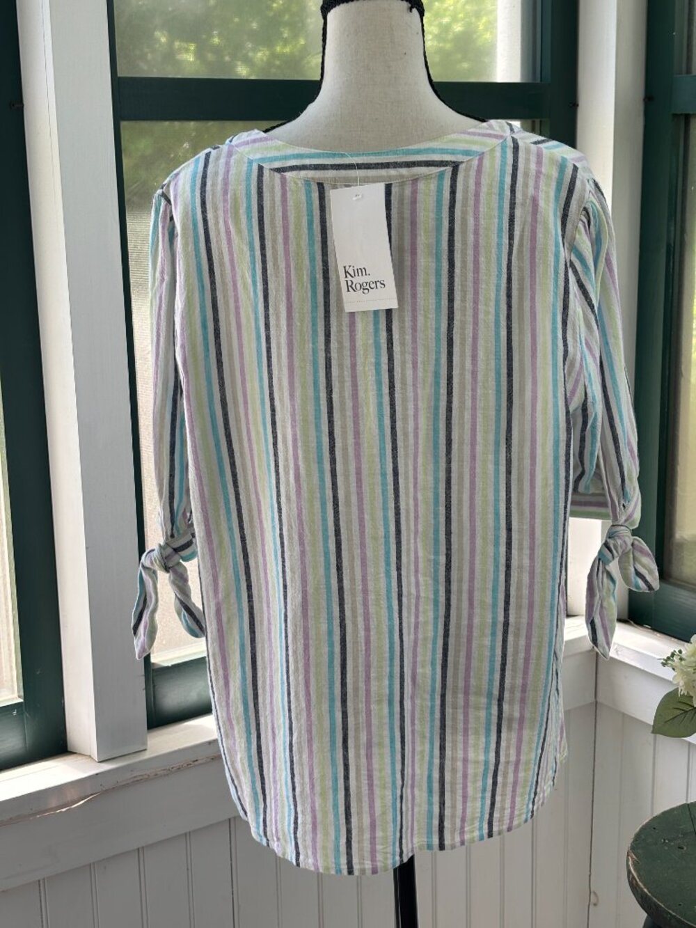 NWT Kim Rogers Linen Stripe Tunic Top Multi Stripe Size M - Picture 3 of 6